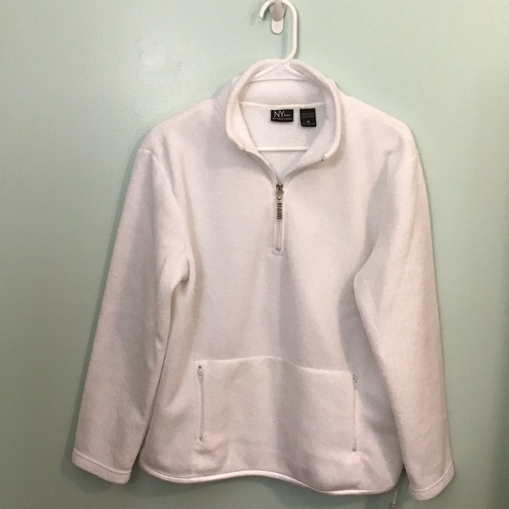 NY Collection White Fleece Pullover Top